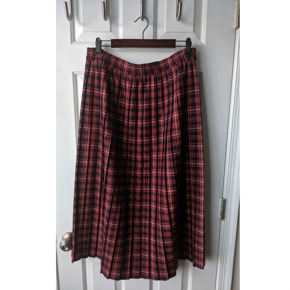 Vintage retro plaid pleated midi skirt